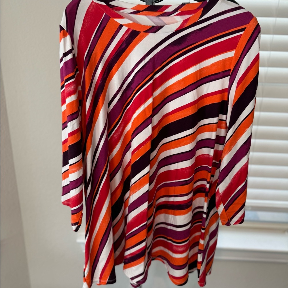 Jessica London Colorful Striped Long Sleeve Top